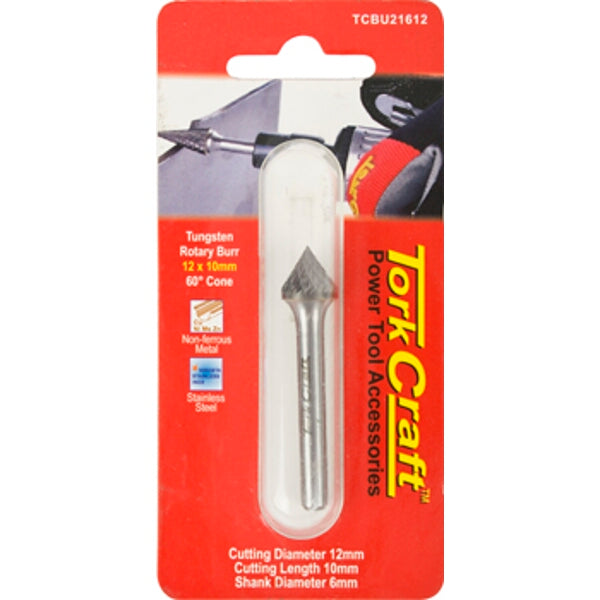 TorkCraft Tungsten Rotary Burr 12mm Cone - Power Tool Accessory