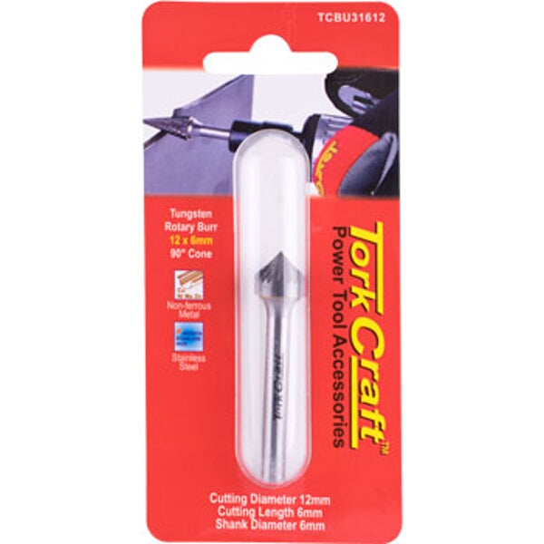 TorkCraft Tungsten Rotary Burr - 12x6mm Cone Bit, Power Tool Accessory for Metal Cutting, High Speed Rotary Tool Bit