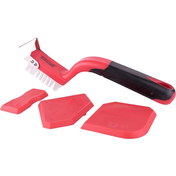 4-Piece Caulking Tool Set: Grout Removal, Sealing & Perfect Edges - Red & Black Handle