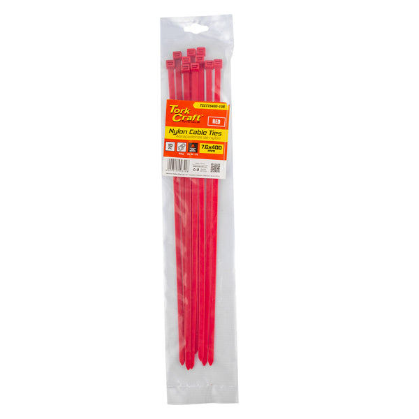 NYLON CABLE TIES 7.6MM X 400MM RED 10PC