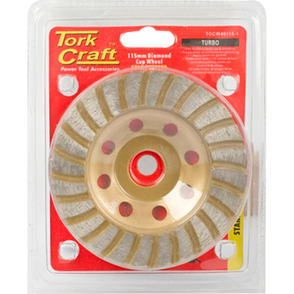 Tork Craft 115mm Diamond Cup Wheel - Turbo Grinding Wheel for Concrete, Granite, and Stone - Power Tool Accessory