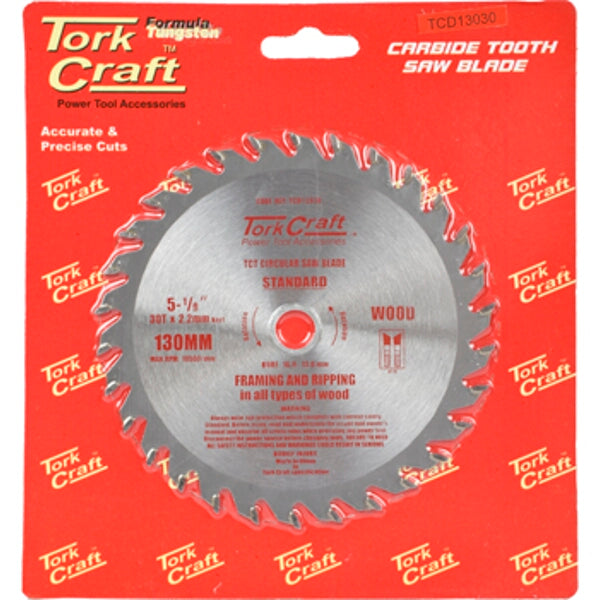 Tork Craft 5 1/8 inch 130mm Carbide Tooth Saw Blade - Wood, Framing, Ripping