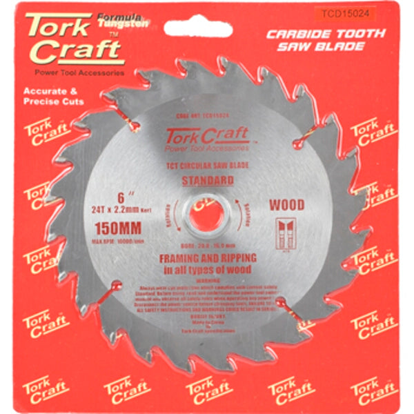 Tork Craft 150mm Carbide Tooth Saw Blade for Wood - Framing & Ripping, Power Tool Accessory