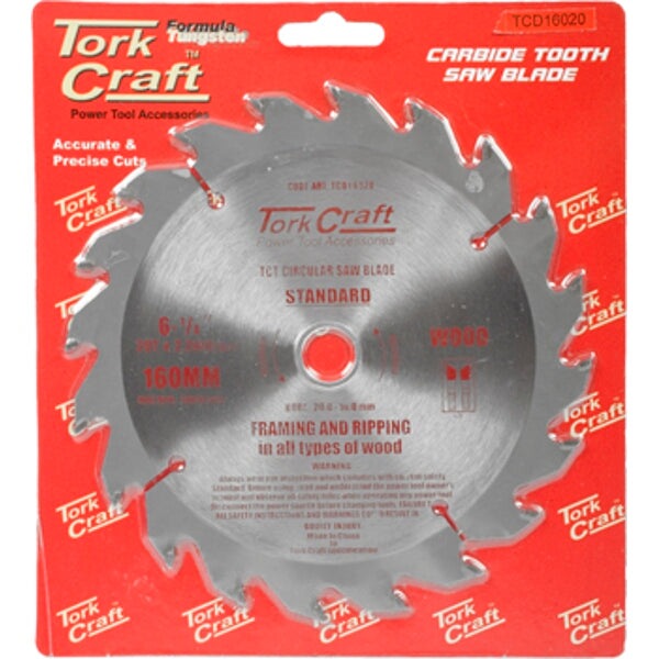 Tork Craft 160mm Carbide Saw Blade - TCT Wood Cutting Blade for Framing & Ripping