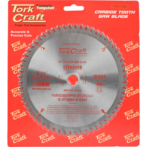 Tork Craft 170mm Carbide Tooth Saw Blade - Wood Cutting, Power Tool Accessory