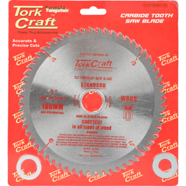 Tork Craft 180mm Carbide Tooth Saw Blade - Wood Cutting Power Tool Accessory