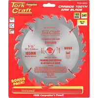Tork Craft 185mm 24T TCT Saw Blade - General Purpose Ripping Blade for Wood