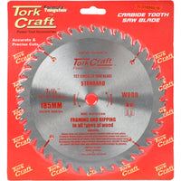 Tork Craft 7-1/4 inch Carbide Tooth Saw Blade - 185mm Wood Cutting Blade for Power Tools