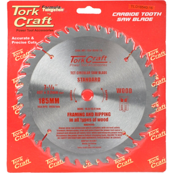 Tork Craft 7-1/4 inch Carbide Tooth Saw Blade - 185mm Wood Cutting Blade for Power Tools