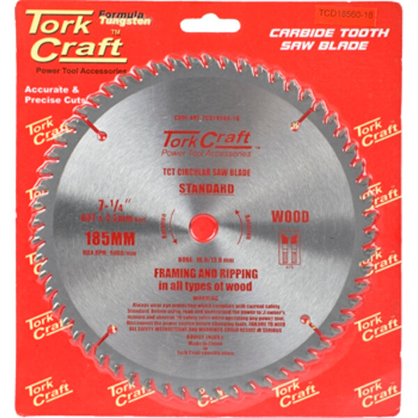 Tork Craft 185mm Carbide Tooth Saw Blade for Wood - 7-1/4