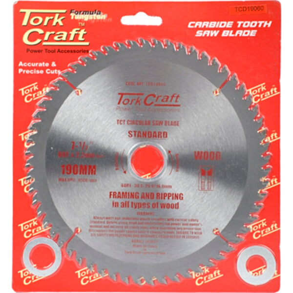 Tork Craft 190mm Carbide Tooth Saw Blade for Wood Framing & Ripping