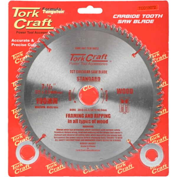 Tork Craft 7-1/2" Carbide Tooth Saw Blade: Woodworking, Framing & Ripping. TCT Circular Blade, Power Tool Accessory