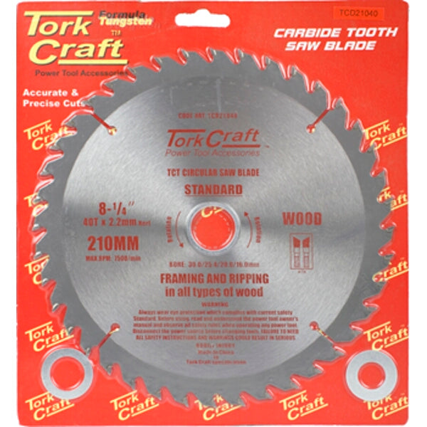 Tork Craft Carbide Tooth Saw Blade - 8 1/4 inch, 210mm - Woodworking Power Tool Accessory