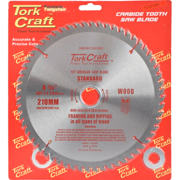 Tork Craft Carbide Tooth Saw Blade 8-1/4" 210mm - Wood Cutting, Framing, Ripping