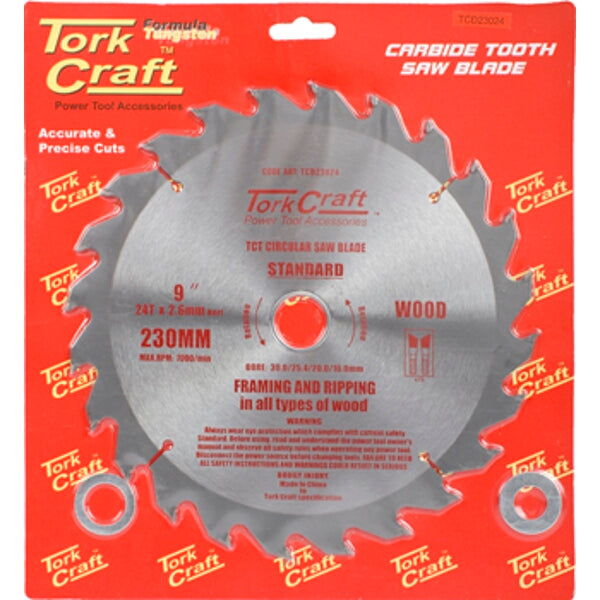 Tork Craft 230mm Carbide Tooth Saw Blade - 24T Wood Cutting | chavda.com