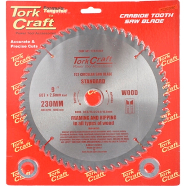 Tork Craft 9-inch Carbide Tooth Saw Blade - 60T Wood Cutting Power Tool Accessory
