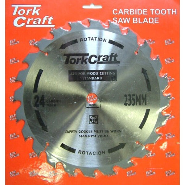 TorkCraft 235mm Carbide Tooth Saw Blade - 24T Wood Cutting - General Purpose