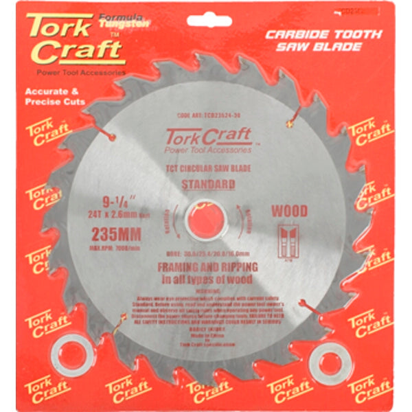 Tork Craft 9-1/4" Carbide Tooth Saw Blade: 24T, 235mm Wood Cutting Blade for Framing & Ripping. Durable Power Tool Accessory.