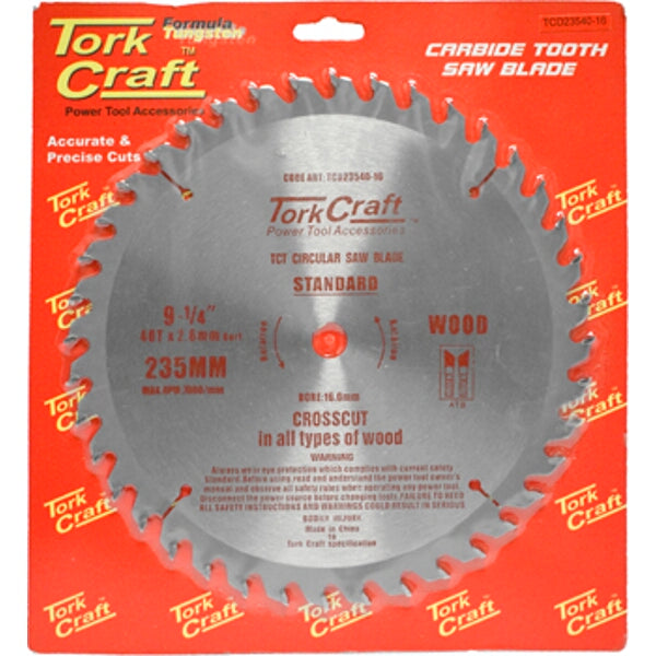 Tork Craft 235mm Carbide Tooth Saw Blade for Woodworking - Crosscut Blade