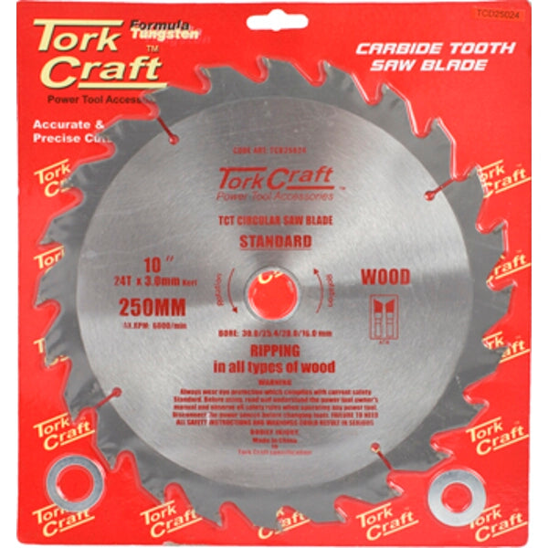 Tork Craft 250mm Carbide Tooth Saw Blade - 10 Inch Wood Ripping Blade