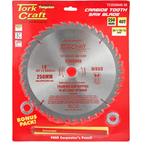 TorkCraft 250mm 40T Carbide Tooth Saw Blade: Framing & Ripping Wood Cutting. Power Tool Accessories - Bonus Pack included!