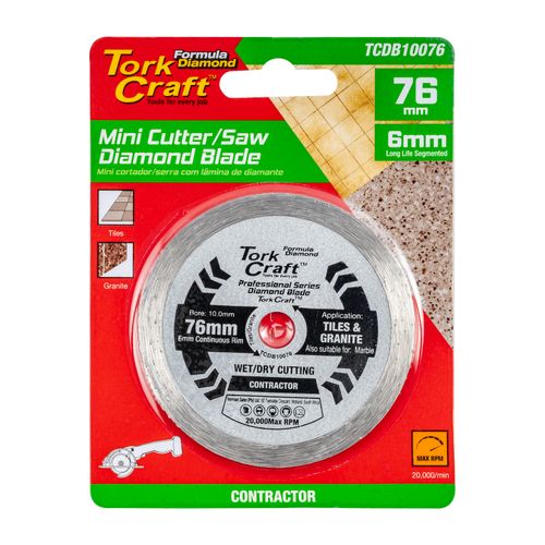 Tork Craft Diamond Blade 76mm X 10mm Cont. Rim Mini Cutter Saw - TCDB10076
