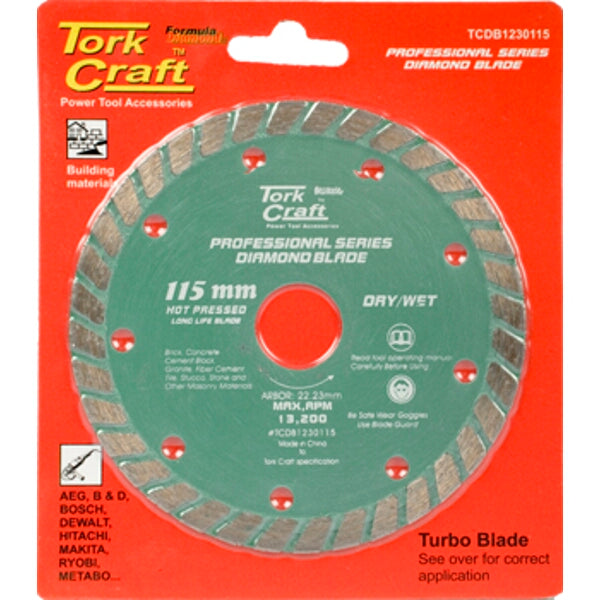 Tork Craft Diamond Blade 115mm Turbo Blade Cutting Disc for Concrete Stone Masonry