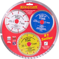 Tork Craft 115mm Diamond Blade Set: Segmented, Continuous, Turbo - Power Tool Accessories