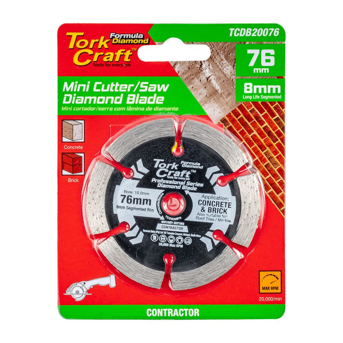 Tork Craft Diamond Blade 76mm X 10mm Cont. Rim Mini Cutter Saw - TCDB20076