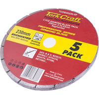 Tork Craft 230mm Diamond Blade Segmented - 5 Pack for Concrete, Brick, Stone Cutting