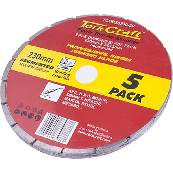 Tork Craft 230mm Diamond Blade Segmented - 5 Pack for Concrete, Brick, Stone Cutting