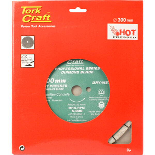 Tork Craft 300mm Diamond Blade - Hot Pressed Concrete Cutting Disc Power Tool Accessory