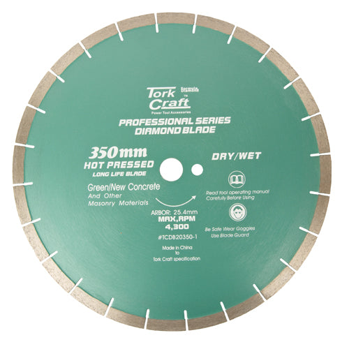 Tork Craft Dia. Blade 350x25.4 Mm Green/New Concrete Hot Pressed Tcdb20350 1