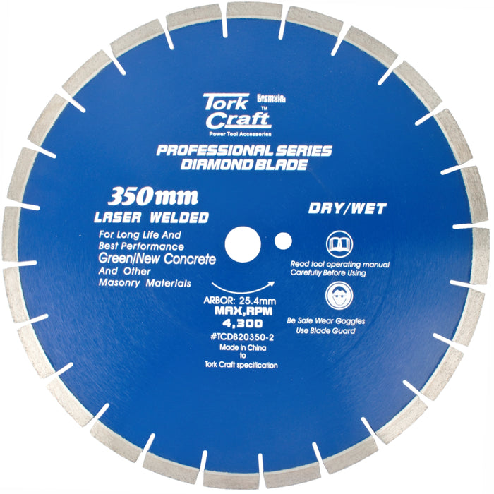 Tork Craft Diamond Blade 350x25.4 Mm Green / New Concrete Laser Welded Segmented Tcdb20350 2