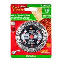 Tork Craft Diamond Blade 76mm X 10mm Cont. Rim Mini Cutter Saw - TCDB40076