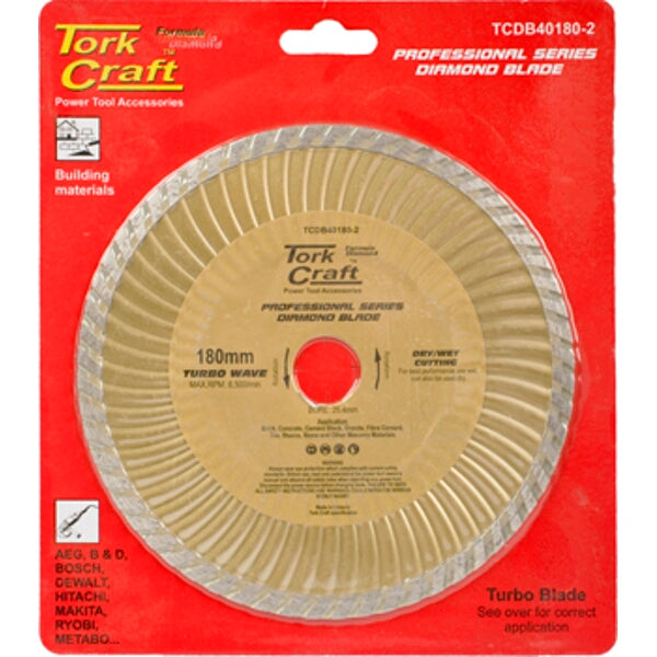 Tork Craft Diamond Blade 180mm Turbo Wave Cutting Disc for Building Materials - Professional Series