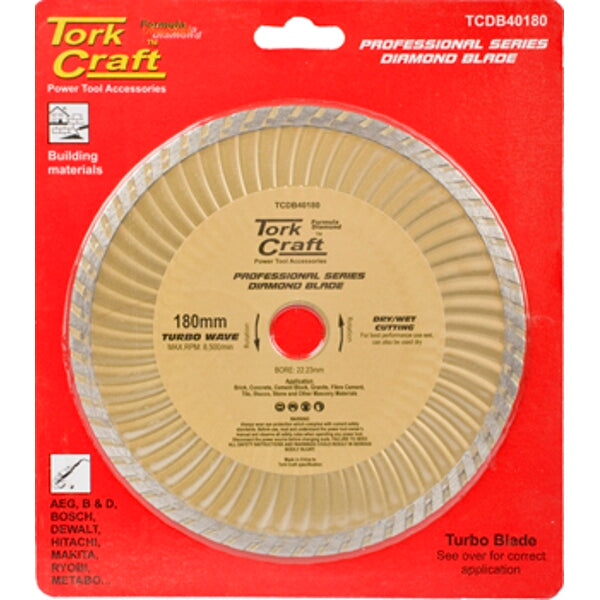 Tork Craft 180mm Diamond Blade - Turbo Wave Cutting Disc. Professional Series.