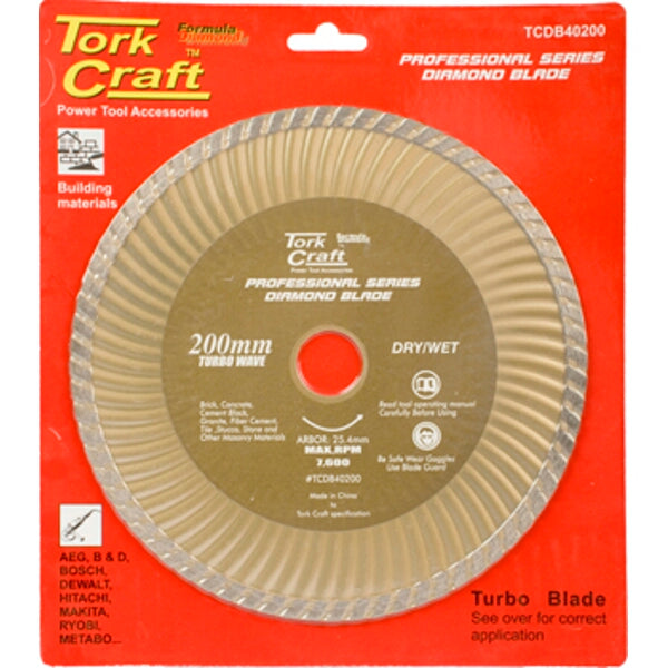 Tork Craft 200mm Diamond Blade - Turbo Wave Cutting Wheel for Concrete, Stone, and Masonry