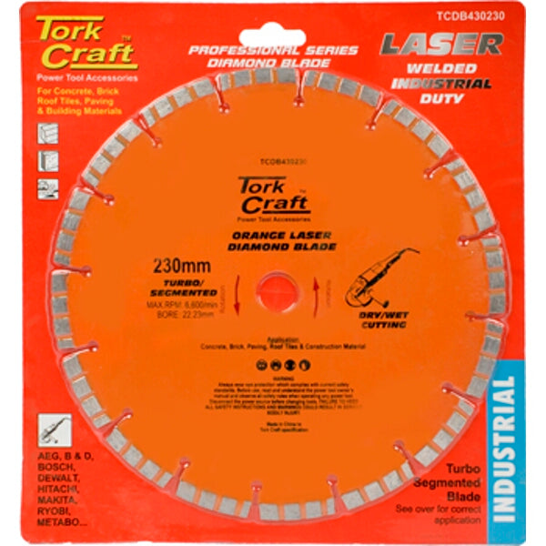 Tork Craft 230mm Diamond Blade: Laser Welded, Turbo Segmented for Concrete, Brick & Paving | Professional Grade