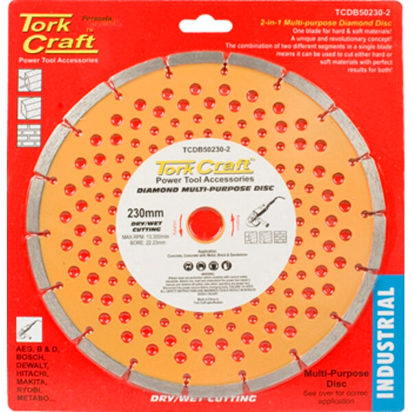 Tork Craft 230mm Multi-Purpose Diamond Blade Cutting Disc - Hard & Soft Materials, Industrial Grade