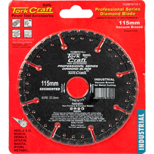 Tork Craft Diamond Blade 115mm Vacuum Brazed Segmented for Metal Cutting. Professional Series Power Tool Accessory
