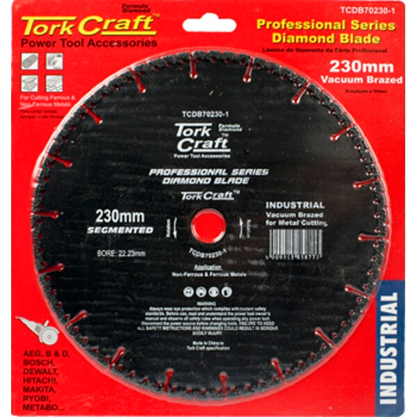 Tork Craft 230mm Diamond Blade for Metal Cutting - Vacuum Brazed Industrial Grade, Power Tool Accessory