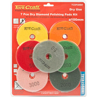 Tork Craft 7-Piece Dry Diamond Polishing Pads Kit for Granite, 100mm Size