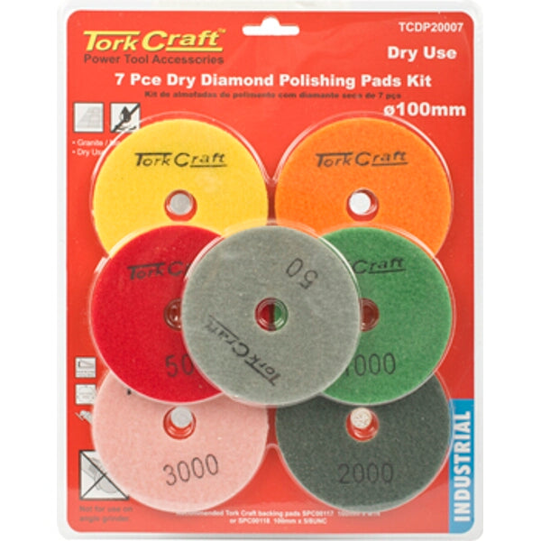 Tork Craft 7-Piece Dry Diamond Polishing Pads Kit for Granite, 100mm Size