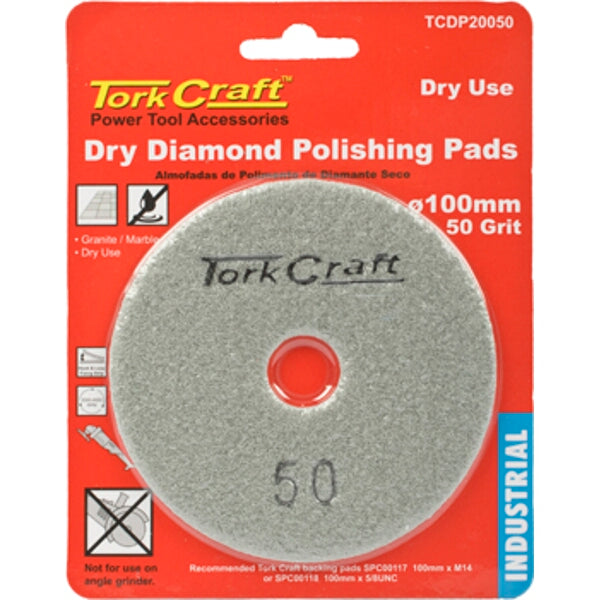 Tork Craft Diamond Polishing Pad 100mm 50 Grit Dry Use | Granite Polishing