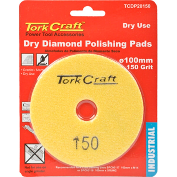 Tork Craft 100mm Diamond Polishing Pad - 150 Grit, Dry Use - Power Tool Accessory