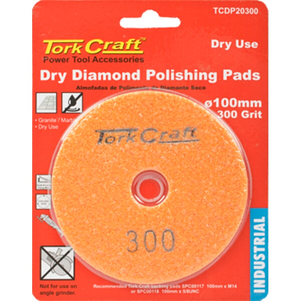 TorkCraft Dry Diamond Polishing Pad 100mm, 300 Grit. For Granite, Marble, Stone Polishing. Power Tool Accessory. Industrial Grade.