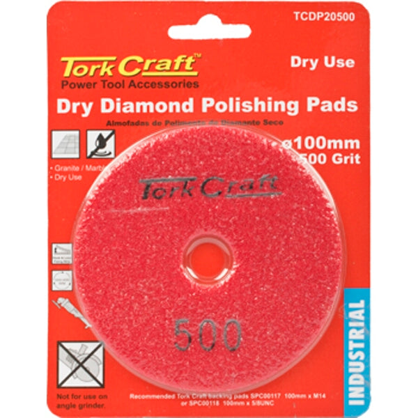 TorkCraft 500 Grit Dry Diamond Polishing Pad - 100mm Stone Polishing