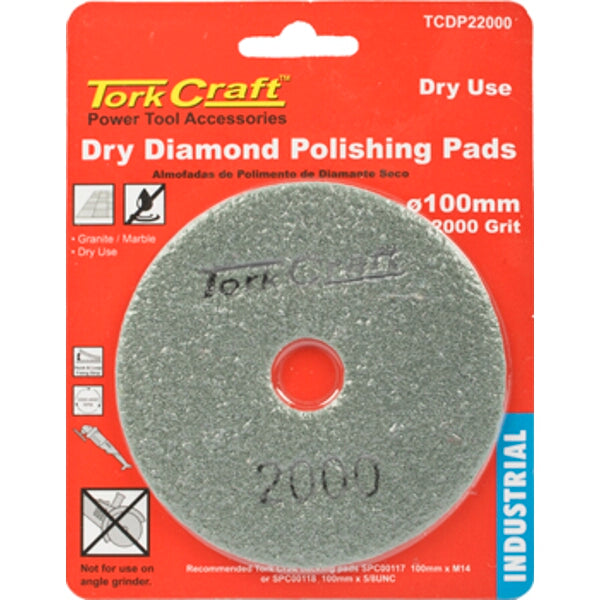 TorkCraft 100mm Dry Diamond Polishing Pad, 2000 Grit for Granite Marble Polishing