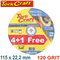 TorkCraft Flap Disc 115mm 120 Grit Aluminum Oxide Sanding Disc - Industrial Quality, 4+1 Free Offer